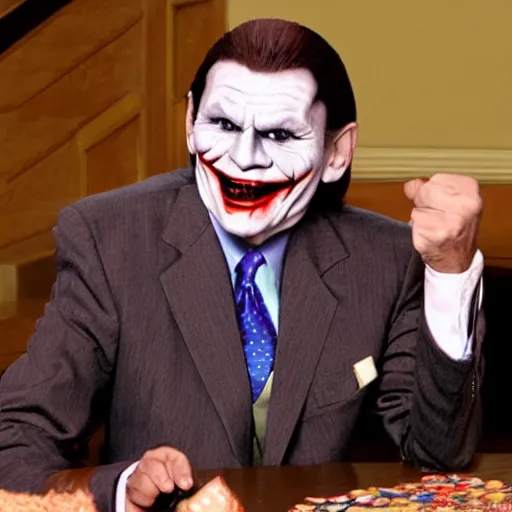 Prompt: kenneth copeland dressed as the joker