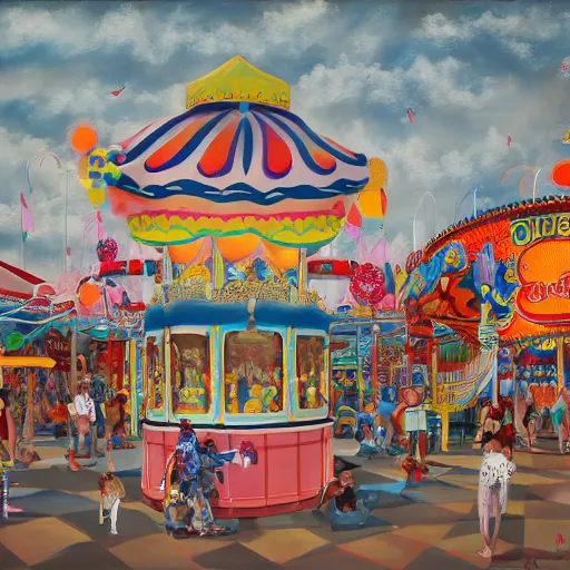 Image similar to painting of a funfair, by rik oostenbroek, james jean, amy sol