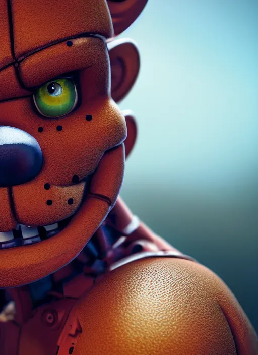 Image similar to closeup portrait of fnaf, depth of field, zeiss lens, detailed, symmetrical, centered, fashion photoshoot, by annie leibovitz and steve mccurry, david lazar, jimmy nelsson, breathtaking, 8 k resolution, extremely detailed, beautiful, establishing shot, artistic, hyperrealistic, beautiful face, octane render