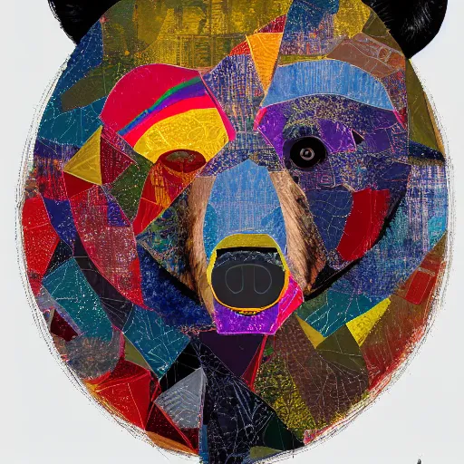 Prompt: a bear, contemporary collage, highly detailed, digital painting, 4 k, hdr, punk, fashion, smooth, sharp focus, art by nick knight, sandra chevrier and john hoyland