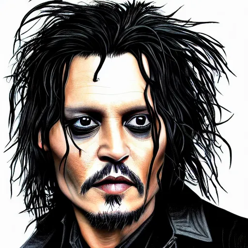 Image similar to portrait of johnny depp as edward scissorhands, highly detailed, centered, solid color background, digital painting