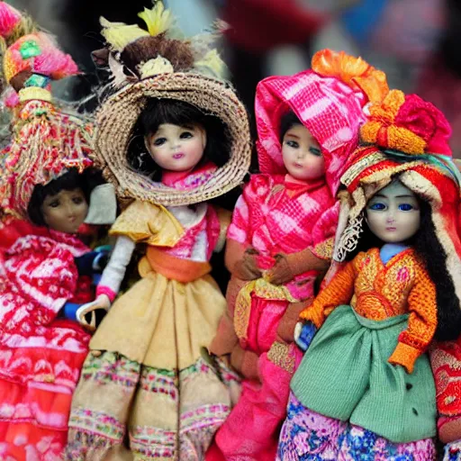 Prompt: Realistic photograph of dolls made in Losoong festival in India