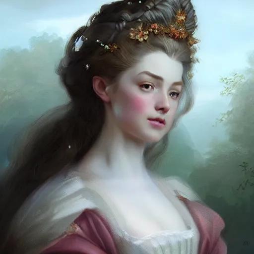 Image similar to beautiful & natural Sidney Sweeney as a 1700s princess by Artgerm and Greg Rutkowski, intricate, elegant, highly detailed, digital painting, artstation, concept art, smooth, sharp focus, illustration,