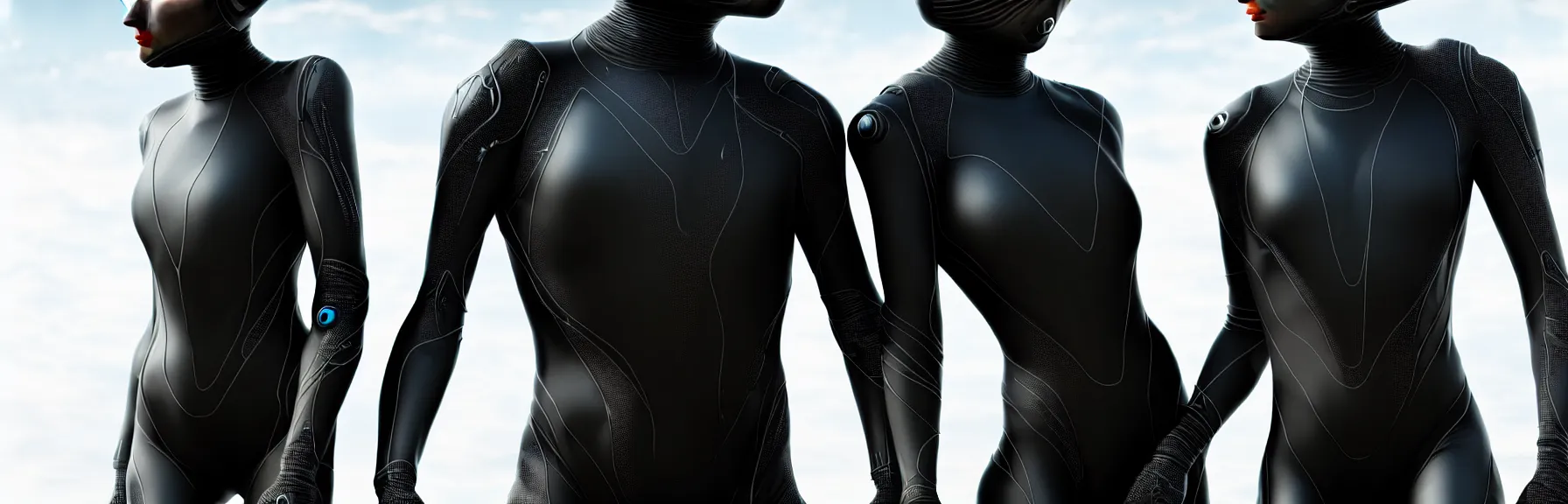 Prompt: closeup of a man and woman in a black high tech dune stillsuit,, intricate and epic concept art, highly detailed, 8k, cinematic, sharp focus