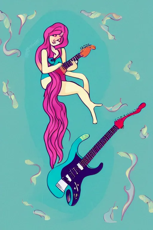 Image similar to illustration of a mermaid playing an stratocaster electric guitar