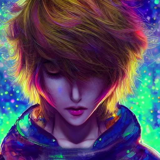 Prompt: catgirl with short hair, digital art, by Yoshitaka Amano, trending on artstation, 4k, highly detailed, psychedelic