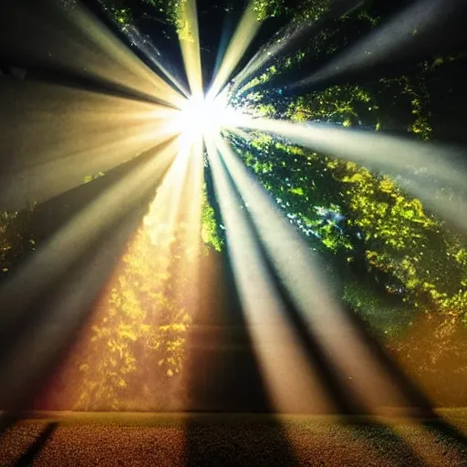 Prompt: a beautiful photo of god rays. volumetric lighting.