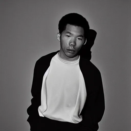 Image similar to realistic! photoshoot for a new balenciaga lookbook, color film photography, portrait of a beautiful asian person, photo in style of tyler mitchell, 35mm