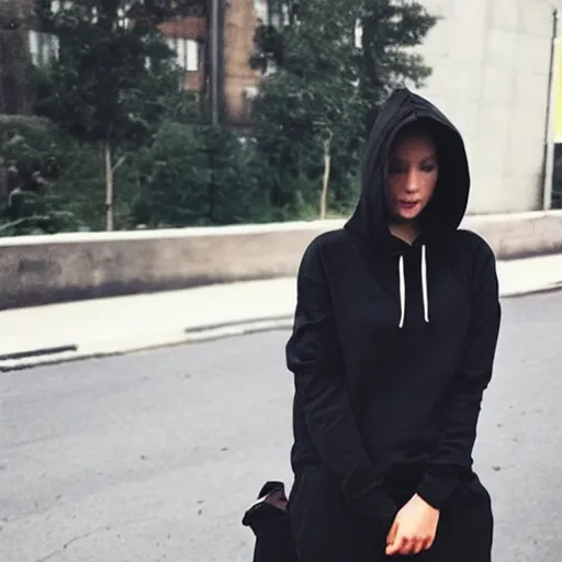 Prompt: “ A female with a black hoodie”