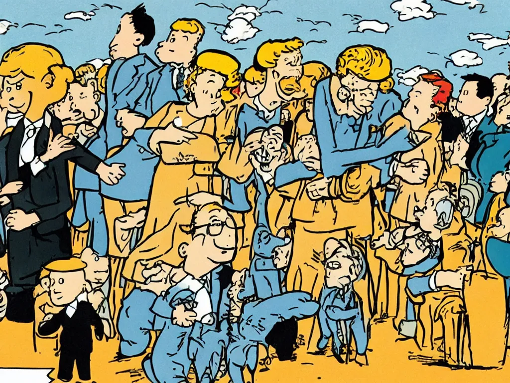 Image similar to Tin Tin gets married, illustration by Hergé