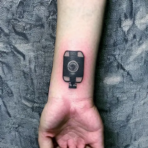 Image similar to tattoo of a sp - 4 0 4 audio mixer along forearm