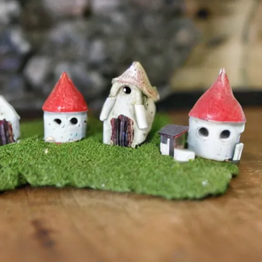 Image similar to photo of a tiny gnome village in a jar.