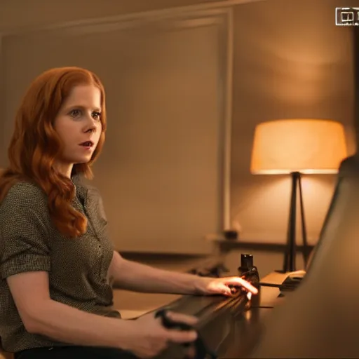 Prompt: a still of Amy Adams playing videogames, in the movie Arrival, highly detailed and intricate, bokeh, sharp image, cinematic lighting, 8k HDR