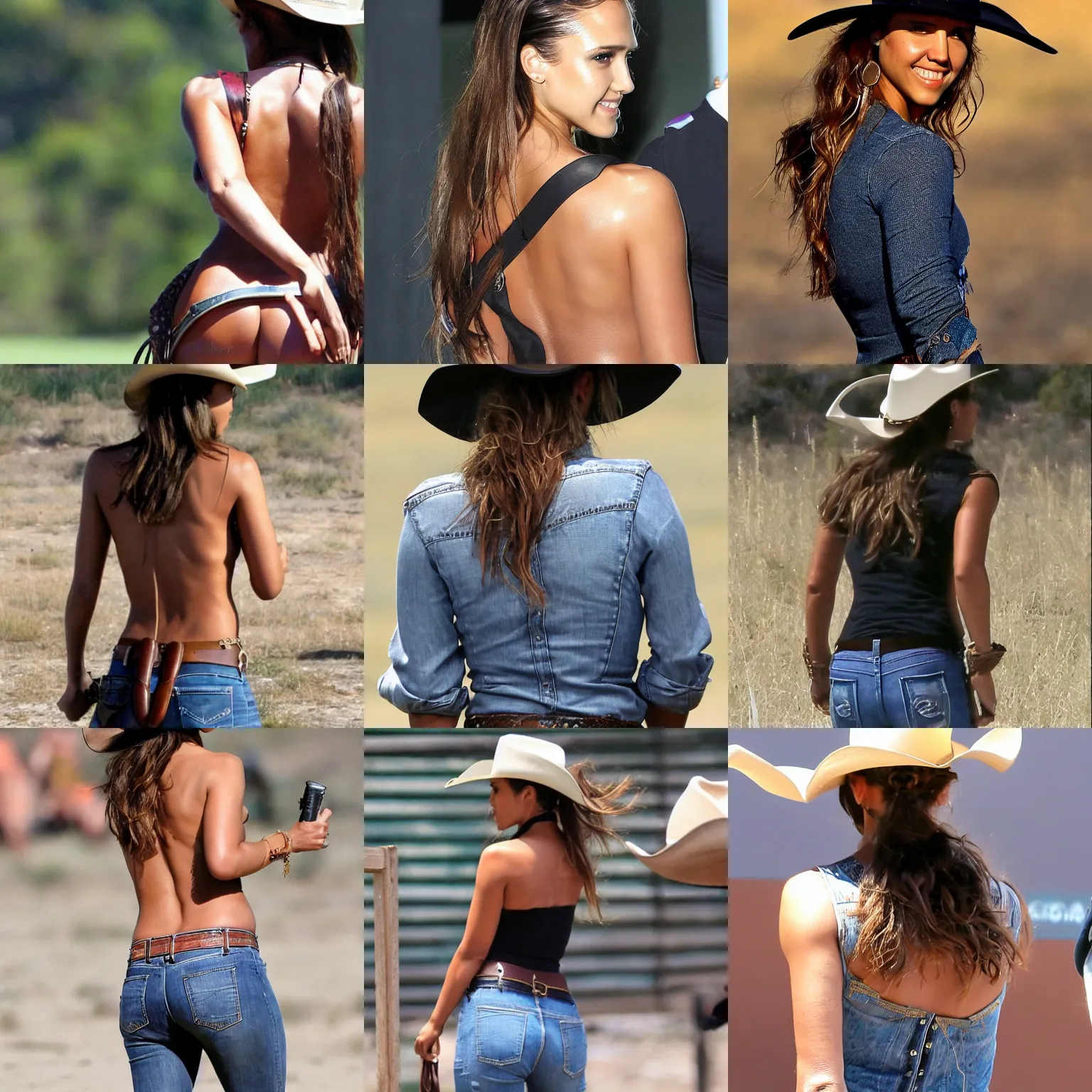 Prompt: cowgirl jessica alba from behind