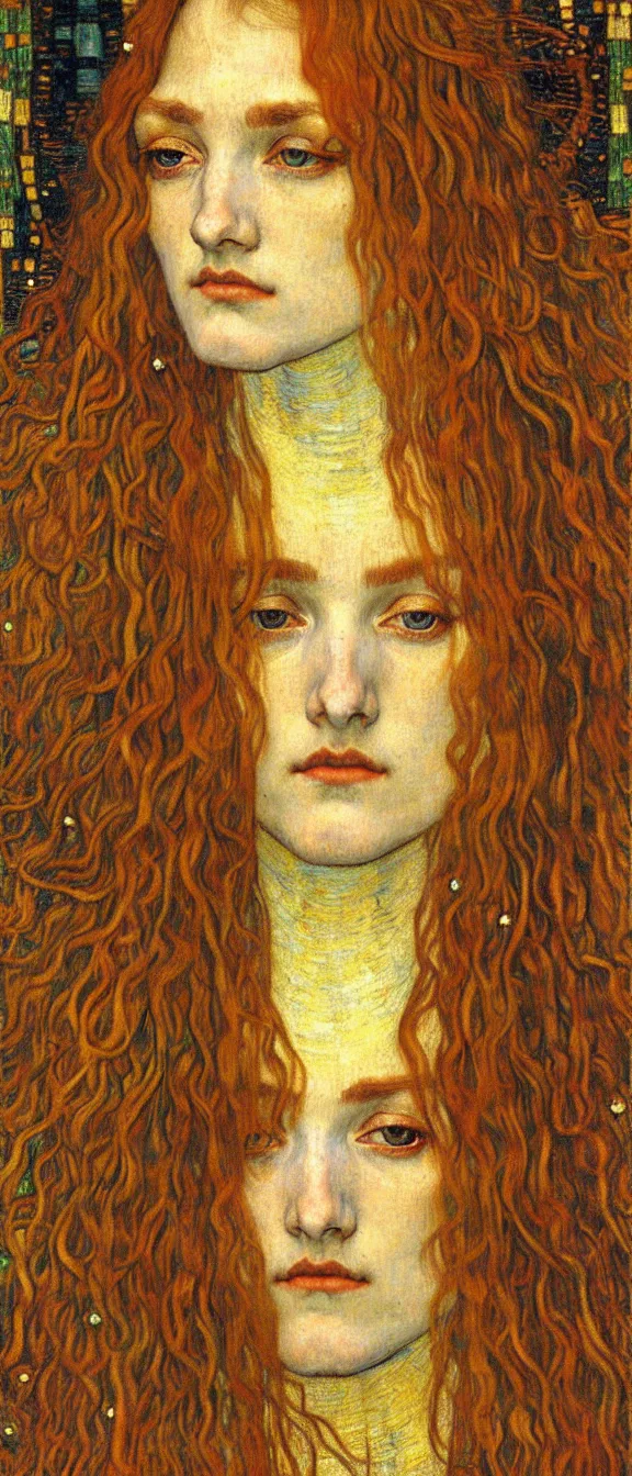 Image similar to detailed realistic beautiful young medieval queen face portrait by jean delville, gustav klimt and vincent van gogh, art nouveau, symbolist, visionary, gothic, pre - raphaelite, muted earthy colors, desaturated