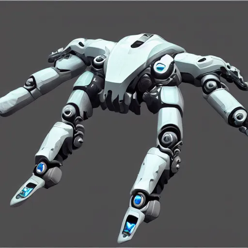 Image similar to hard surface, robotic platform, based on realistic low poly convex shape, 6 claws, symmetric, unreal engine