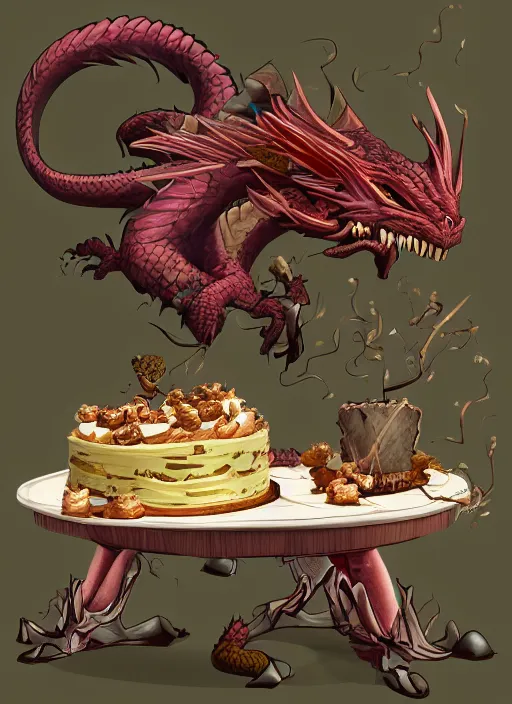 Prompt: dragon eating cakes, detailed digital art, trending on Artstation