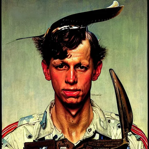 Prompt: portrait of a wing warrior, by Norman Rockwell