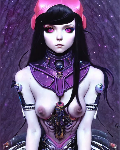 Image similar to portrait of beautiful cute goth girl in warhammer armor, art by kuvshinov ilya and wayne barlowe and gustav klimt and artgerm and wlop