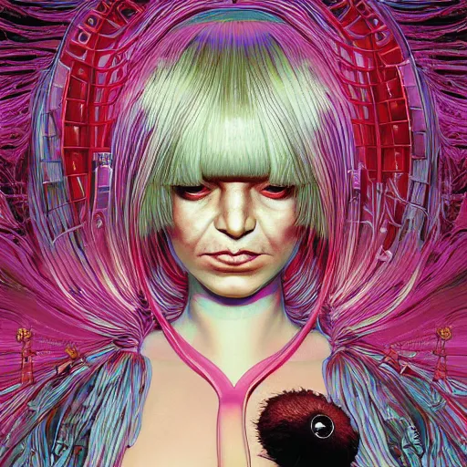 Image similar to portrait of crazy sia kate isobelle furler, symmetrical, glamour, by yoichi hatakenaka, masamune shirow, josan gonzales and dan mumford, ayami kojima, takato yamamoto, barclay shaw, karol bak, yukito kishiro