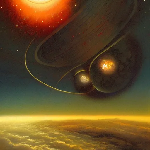 Prompt: Liminal space in outer space by Les Edwards