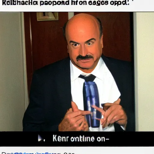 dr phil in bathroom eating pills with wide open eyes Stable Diffusion