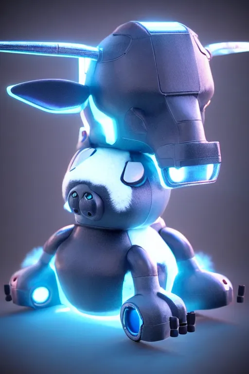 Image similar to high quality 3 d render sci - fi very cute cyborg cow fluffy! hybrid! drinking beer, highly detailed, unreal engine cinematic smooth, in the style of blade runner & detective pikachu, hannah yata charlie immer, dark blue neon light, low angle, uhd 8 k, sharp focus