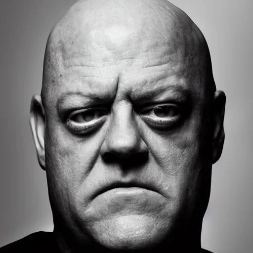 Prompt: hank schrader staring at camera, close - up 4 k horror black and white photography midnight urban