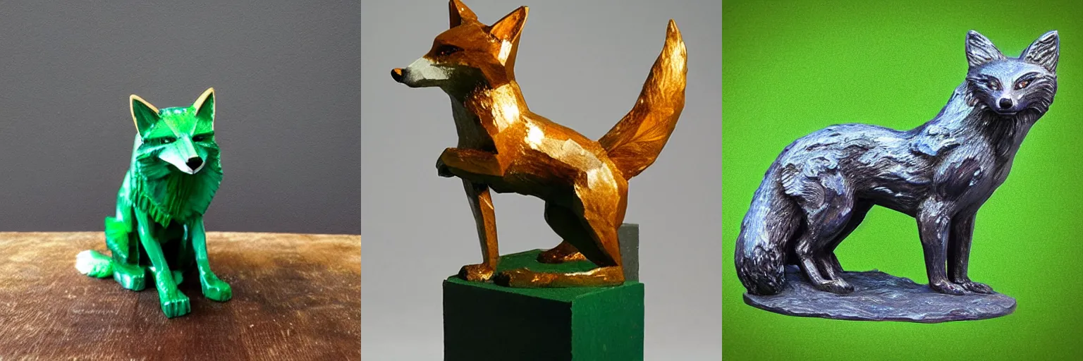 Prompt: Emerald Fox sculpture