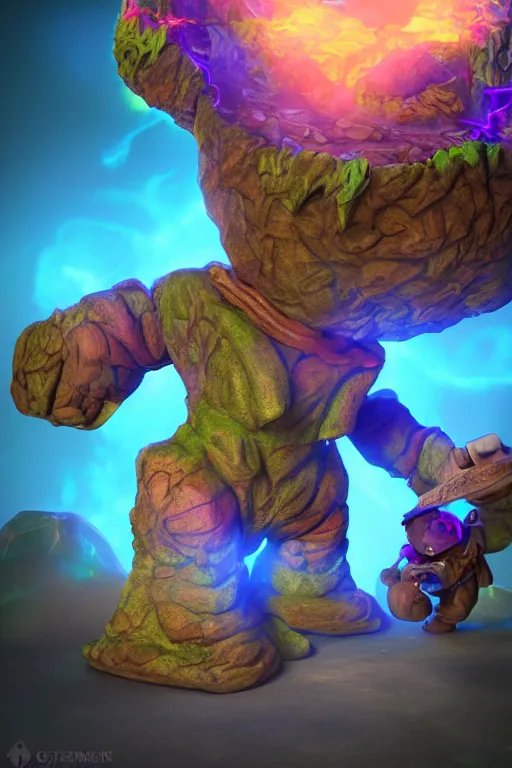 Image similar to arcane fantasy art giant golem elemental wood rock bastion forged gemstone enchanted forest troll, global illumination ray tracing hdr fanart arstation by sung choi and eric pfeiffer and gabriel garza and casper konefal lisa frank zbrush central hardmesh radiating a glowing aura