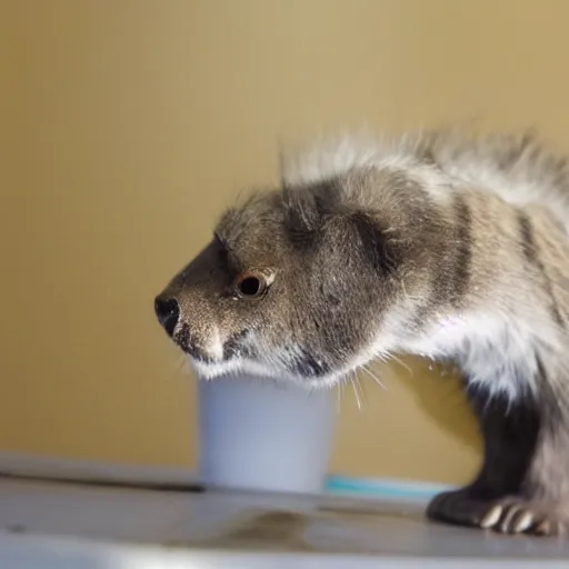 Image similar to small sabertooth, photo taken in kitchen