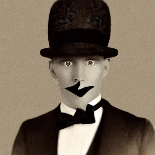 Image similar to A photograph portrait of Jerma985 wearing a bowler hat in the early 1920s, taken in the early 1920s, grainy, taken on a early 1900s Kodak Camera, realistic, hyperrealistic, very realistic, highly detailed, very detailed, extremely detailed, detailed, digital art, trending on artstation