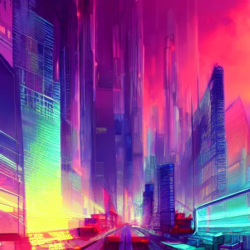 Image similar to a beautiful colorful future city, digital art, artstation