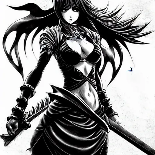 Image similar to Nami champion (league of legends, 2009), artwork by kentaro miura, Kentaro Miura style, Berserk Style, High details, cinematic composition, manga, black and white ink style, a lot of details with ink shadows