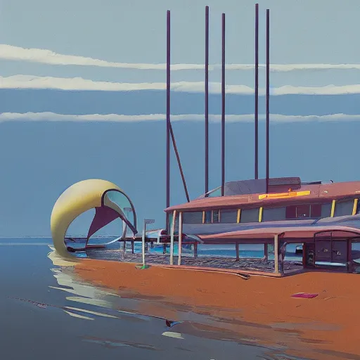 Image similar to yachting club by simon stalenhag