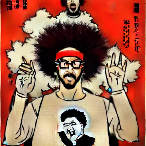 Image similar to how will we capture famous actor Redfoo? he is is causing trouble in this region. How do we stop him? NO RedfooS ALLOWED. Redfoo is the subject of this ukiyo-e hellfire eternal damnation catholic strict propaganda poster rules religious. WE RULE WITH AN IRON FIST. mussolini. Dictatorship. Fear. 1940s propaganda poster. 1950s propaganda poster. 1960s propaganda poster. WAR WAR WAR, ANTI Redfoo. 🚫 🚫 Redfoo. POPE. art by joe mugnaini. art by dmitry moor. Art by Alfred Leete.