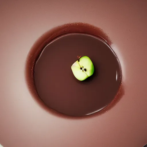 Image similar to an apple floating in chocolate milk 8k photo macro