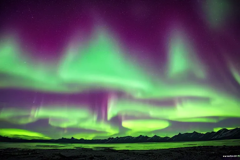 Prompt: a vibrant aurora over a dark arctic landscape