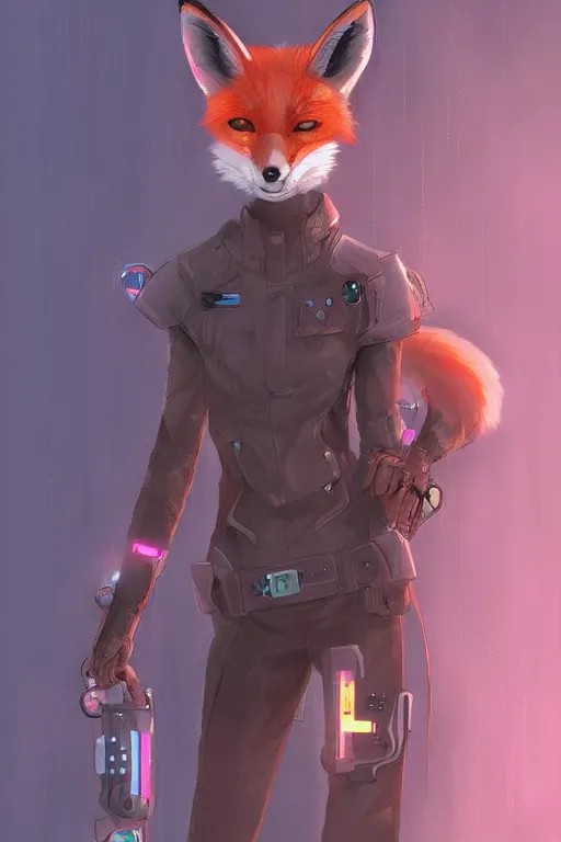 Image similar to a fox fursona, trending on artstation, by kawacy, furry art, digital art, cyberpunk, high quality