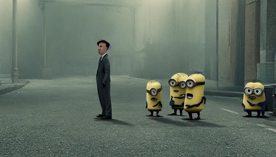 Prompt: the movie se7en!!!!!!!!!!! starring ((minions)), movie still, directed by David fincher