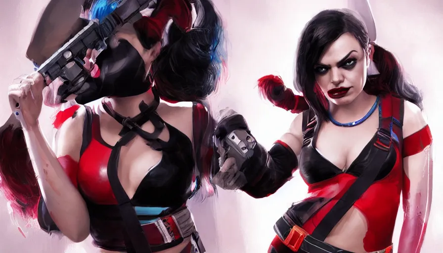 Prompt: Mila Kunis as Harley Quinn, hyperdetailed, artstation, cgsociety, 8k