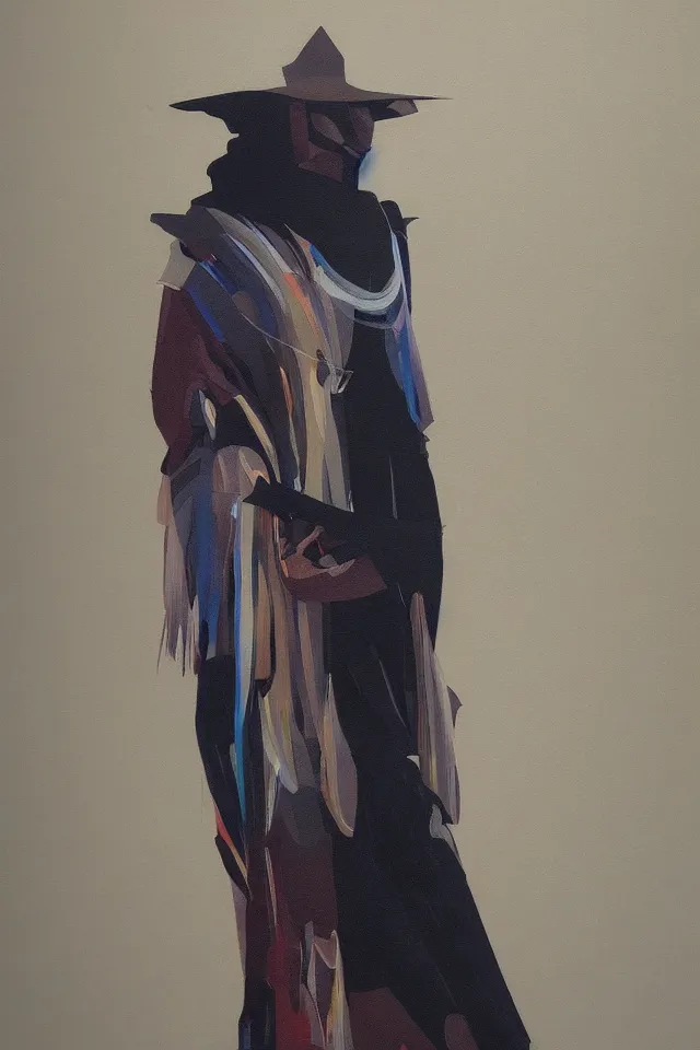 Image similar to sfumato renaissance oil painting of a modern shaman, modern minimal isei miyake outfit, in the style of syd mead, jeremy cowart, concept art