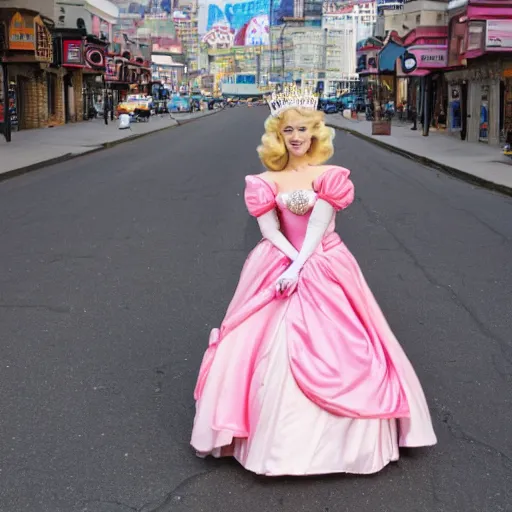 Image similar to photo of princess peach posing in the street