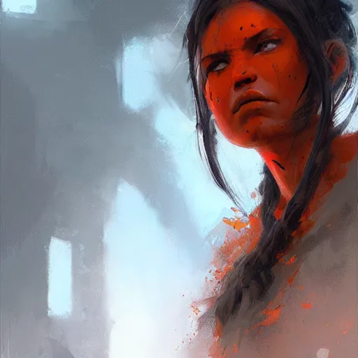 Prompt: orange orc female, light orange tone beautiful face, by jeremy mann, by greg rutkowski, by noah bradley, digital painting