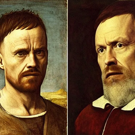 Prompt: renaissance portrait of walter white and jesse pinkman