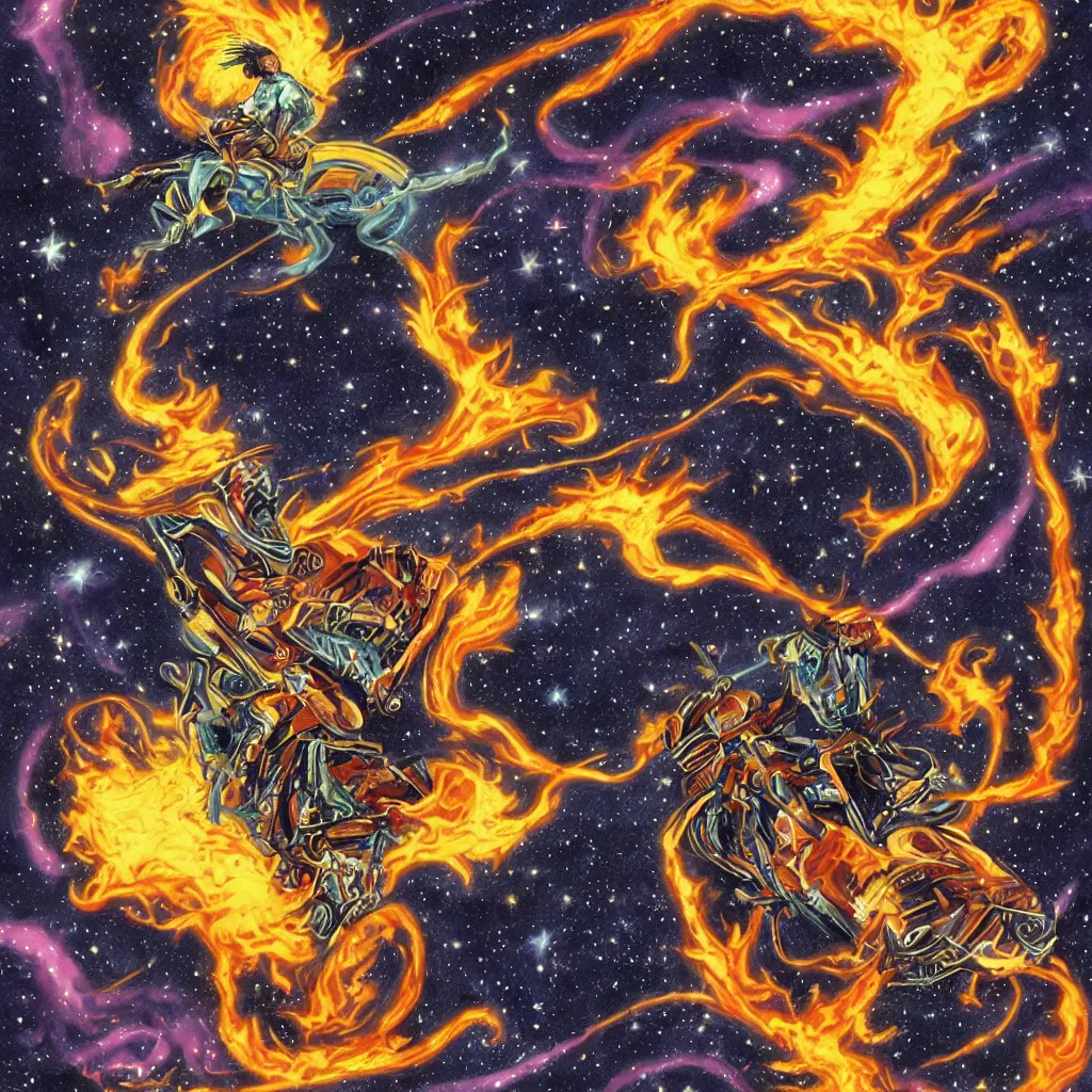 Image similar to cosmic ghost rider, riding across the stars