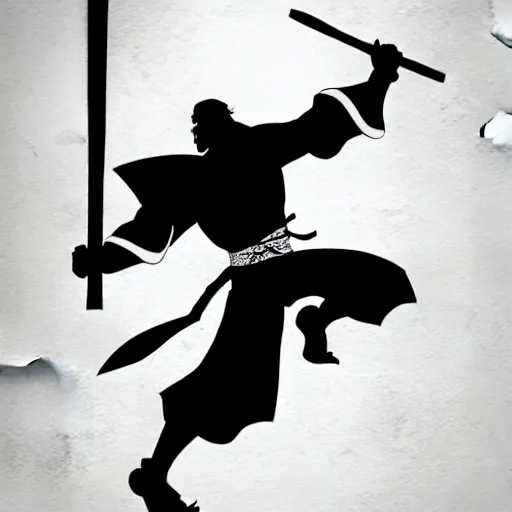 Image similar to silhouette of a bushido illustration, ink drawing style, vector art style, medium shot, intricate, elegant, highly detailed, digital art, ffffound, art by peter tang