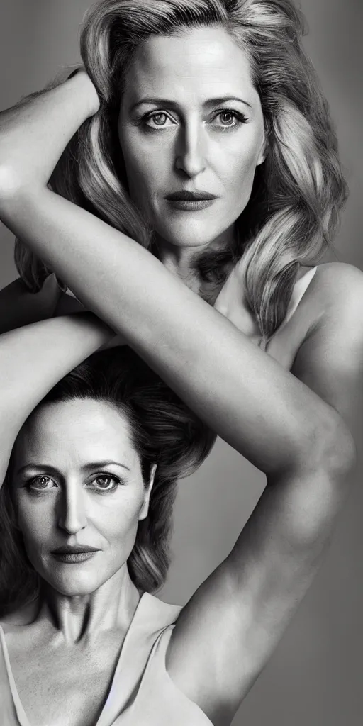 Image similar to full length photo of a beautiful 40-year-old Gillian Anderson dressed as wonder woman by Mario Testino and stanley lau, detailed, head shot, award winning, Sony a7R, trending on artstation