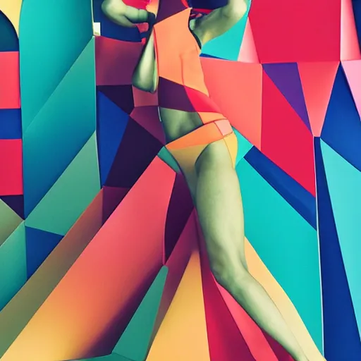 Prompt: geometric colorful smooth shapes rendered as a fashion photo