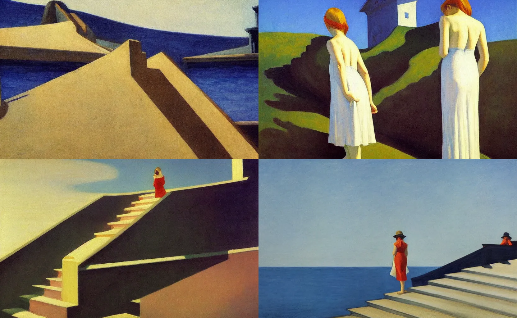 Prompt: the stairway to Heaven, painting by Edward Hopper